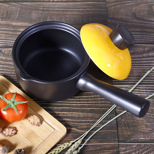 YueCui PLEASED COOKING ceramic small casserole milk pot wide mouth instant noodle pot uncoated baby food supplement pot small stew pot 3-year-old burnt and replaced black pot with orange lid 1.2L