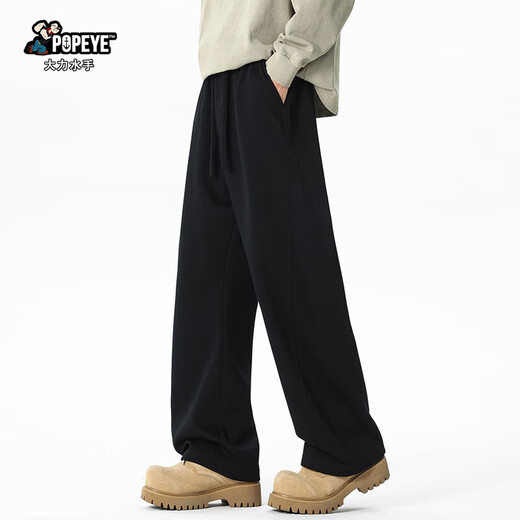 Popeye American Scimitar Casual Pants Men's Autumn Style Velvet Thickened Straight Wide Leg Long Pants DK21 Black 2XL