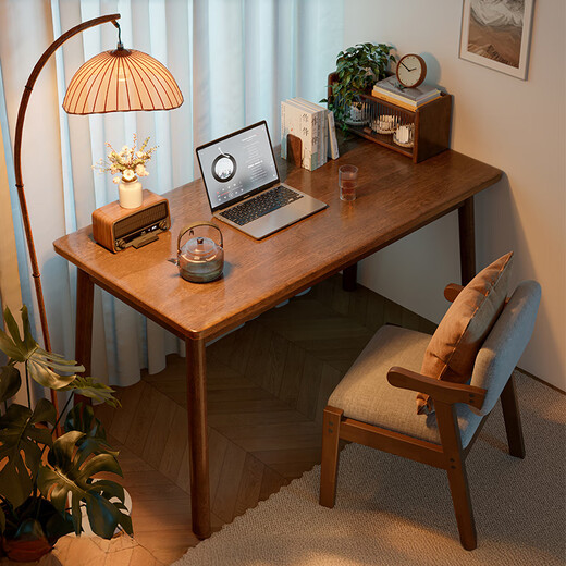 Lin Zhiyu solid wood desk home adult study table small apartment bedroom office desk workbench walnut second-hand computer desk imported full rubber wood dark walnut color 100*60