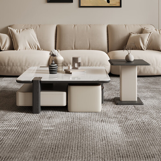 
Dipu Italian minimalist style microcrystalline stone tea table storage storage with double stool 0.8 meters high and low tea table combination #2575