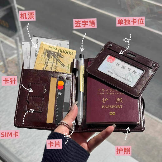 咏幻防盗刷件收纳包零包便携旅游出国留学护照包护照卡包 棕色出国旅行必入防盗刷