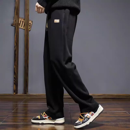 Kuraishi Kazuki trendy brand casual vertical straight sweatpants men's autumn and winter sports 2025 new loose plus velvet wide-leg floor-length trousers green XL