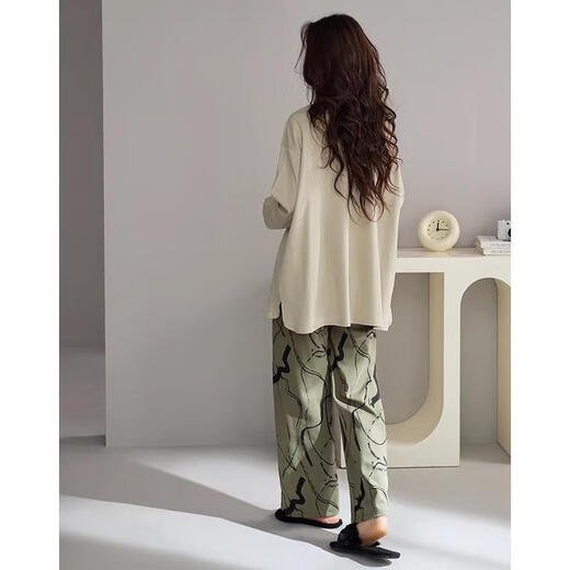 Pajamas Sangqin pour les femmes au printemps et à l'automne à manches longues 2025 nouveaux styles pour l'automne et l'hiver, peuvent être portés à l'extérieur des vêtements de maison xb9930-women's Style 2xl