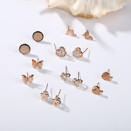 
MHFDO old Phoenix Gold Store Black Neutral Titanium Steel Roman Earrings Women's Temperament Korean Simple Refined Fresh Wind Ears 9207 Square Old Phoenix Xiang same style