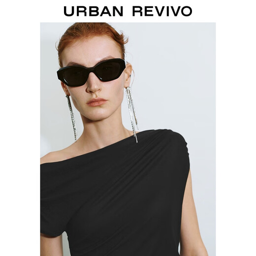 UR[HOT]2025 autumn new women's clothing style thin belt off-shoulder collar dress UWG750210 black M