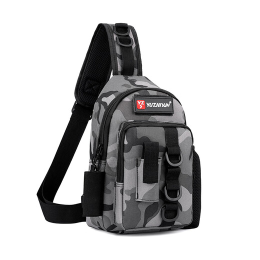 Zhizhou Luya bag multifunctional diagonal waist bag for river fishing, single shoulder fishing gear bag, waterproof and convenient fishing rod bag storage bag, black and gray-canvas scratch-resistant, free rod strap