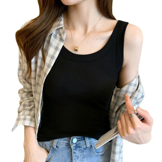 纯色螺纹夏季吊带背心女小背心内搭外穿无袖内衣女白色潮 白色显瘦修身 L 95-125斤