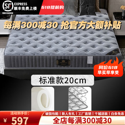 乾寅弹簧床垫1.8米双人家用乳胶弹簧垫酒店专用独立袋装20cm厚可定制 独立圆簧+高弹海绵20cm厚 1350mm*2000mm
