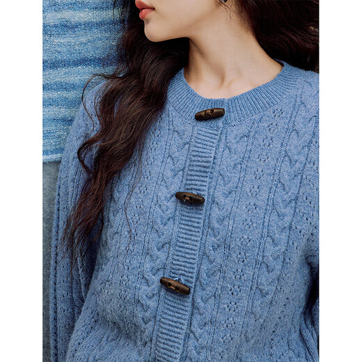 Inman Retro Born Button Chaqueta de corcho Hollow Cork 2025 Autumn Women's New Round Neck Séter Cardigan Blue M