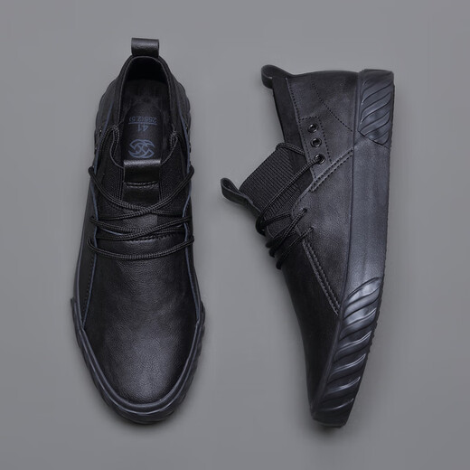 Western Camel (Vancamel) Sommer neue Männerschuhe lässig atmungsaktive High-Top-Lederschuhe Blau Schnüre-up-Low-Top British Herren Trendy Schuhe weicher Sohle vielseitiger SS-9889 Full Black/Official Store Flaggschiff New Produkt 38