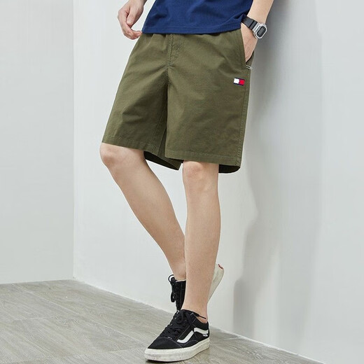 Tommybull Amerikaner Tommy Tommy Männerarbeitshose Sommer Neue Pure Cotton Lose gerade Mode Casual Beachhose YBF9224 Khaki L 100-120jin [Jin ist 0,5 kg]