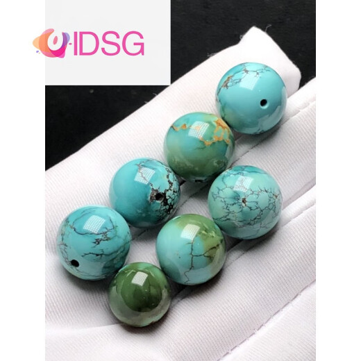 OIDSG精品原矿玉化料绿松石圆珠散珠水草纹单珠水波纹锁骨配珠支持鉴定 19.9mm 1098
