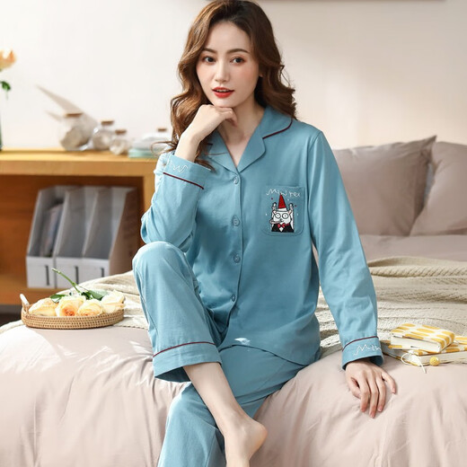 芬腾睡衣女2024年新款中年春秋季纯棉长袖薄款家居服大码妈妈开衫套装 红色 9928 M 码建议80-100斤