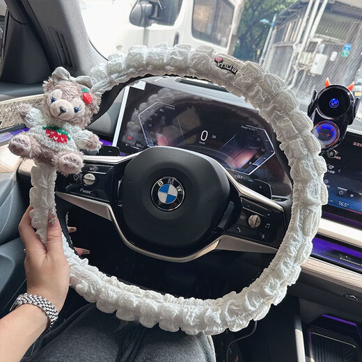 语森忆新款汽车方向盘套防滑吸汗四季通用可爱女神卡通汽车把套夏季 草莓毛衣泡芙白色雪梨把套