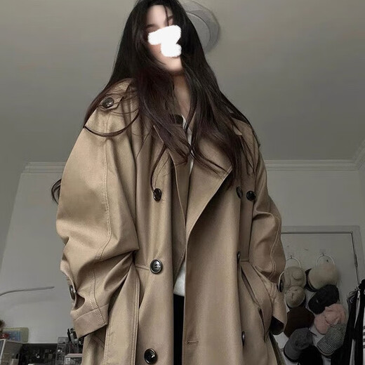 Xinnan Khaki Trench Coat 2025 Spring and Autumn Paris Classic Coat Women's Mid-Length Small High-end British Style Coat Long Khaki Fashion Trench Coat One Size 90-130Jin Jin is equal to 0.5 kg
