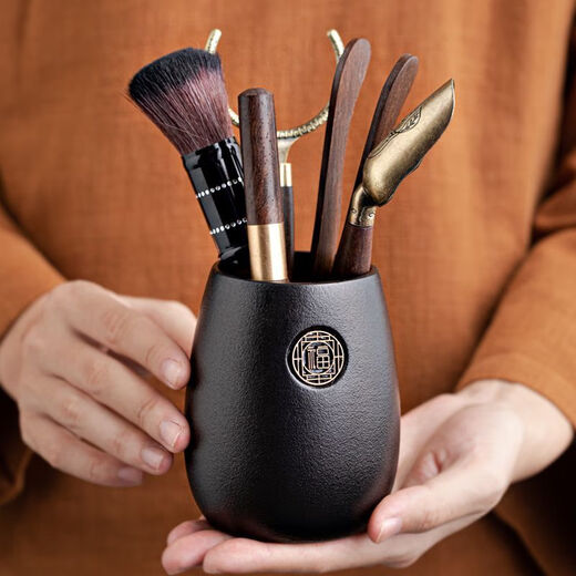 Meikejie Tea Ceremony Six Gentlemen Set Kung Fu Tea Set Accessories Complete Tea Table Tea Table Tea Making Tools Tea Knife Tea Clamp Brush Supplies Black Bucket-Fu Dao + Sharp Knife Set 6 Pieces