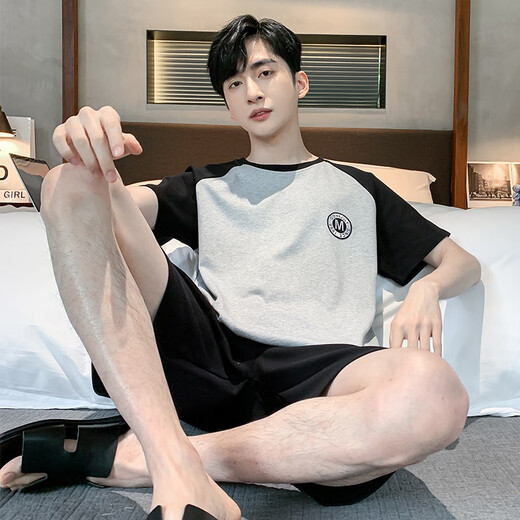 木笛箫睡衣男夏季短袖短裤棉质青少年初中学生套装男款家居服胖子 HDE9928 L