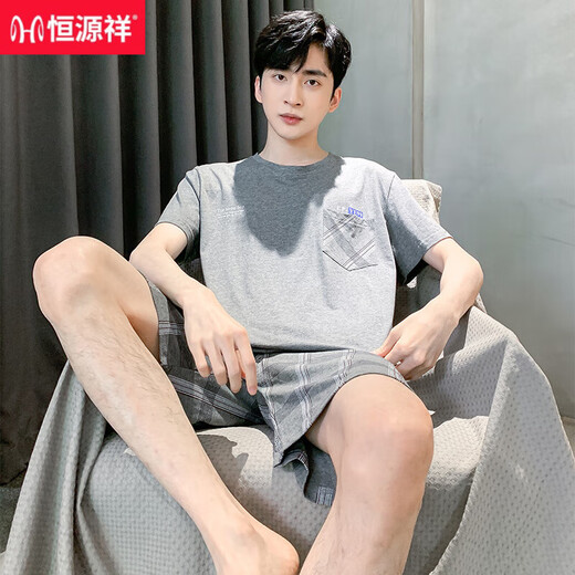 恒源祥睡衣男夏季棉质短袖短裤春秋薄款可外穿夏天男士青少年家居服套装 9922【H系列男短袖短裤套装】 L 【建议100-130斤】