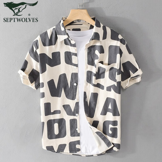 Camisa a rayas Septwolves para hombre, manga corta, verano, delgada, japonesa, retro, algodón puro, sin hierro, estilo coreano, camisa informal de media manga con etiqueta 9766 blanco arroz M adecuado para peso 110-125 Jin Jin equivale a 0,5 kg