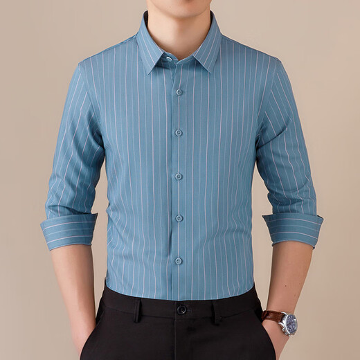 老爷车（LAOYECHE）轻奢衬衫男长袖2025春季新款潮流帅气轻奢高端痞帅高级感衬衣 9761绿条 S 体重90-110斤