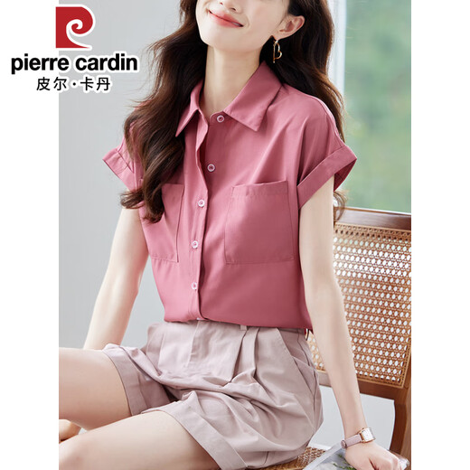 Pierre cardin simple temperament short-sleeved shirt for women 2025 summer thin lapel commuter professional suit small casual women's shirt 9902 white shirt single piece S 85-95Jin [Jin equals 0.5 kg]