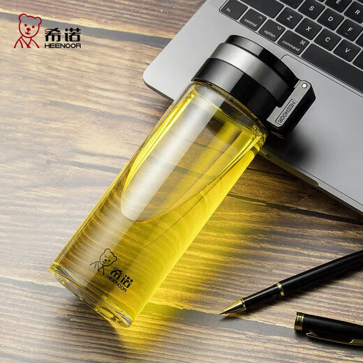 
HEENOOR glass cup classic single-layer large capacity portable travel water cup thickened men's filter tea cup: 6076-695ml-portable lifting ring