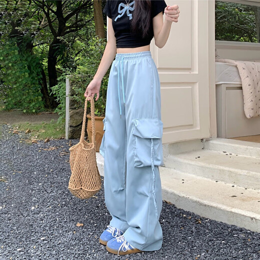 多口袋休闲冰丝工装裤男女生中性夏季户外长裤潮牌情侣休闲裤KXW 687黑色【冰丝工装裤】 2XL 【125-145斤】