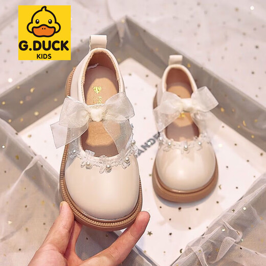 G.DUCKKIDS Kinder-Lederschuhe 2025 Herbst, neue Mädchen-Einzelschuhe, quadratische Zehen, flacher Mund, kleine Prinzessinnenschuhe, weiche Sohle, Kinderschuhe, A, Beige, Weiß, 26, Innenlänge 16 cm