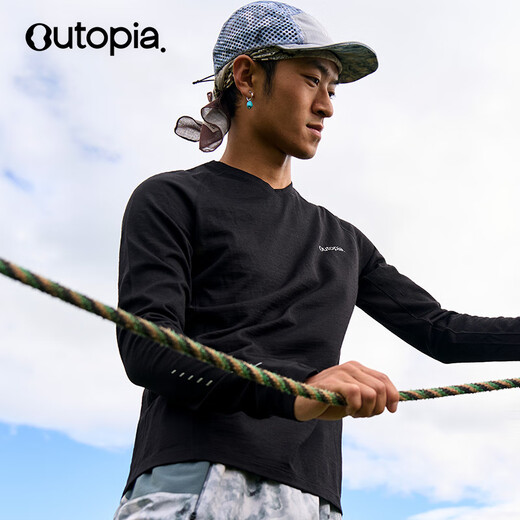 OUTOPIA Wonderland miracle wool Merino mercerized breathable outdoor cross-country hiking men's quick-drying long sleeves deep black ZQ quick-drying version L