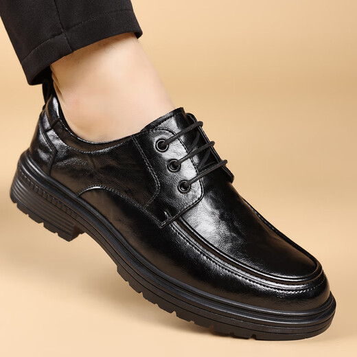 New Men's Business Casual Leather Shoes Comfortable Soft Sole Breathable Thick Sole Formal Men's Shoes (Item No. 2326) Black 41