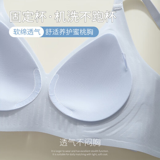 浪莎（LangSha）无痕内衣女夏季薄款冰丝凉感透气无钢圈聚拢裸感文胸罩 天空蓝 L 建议105-120斤