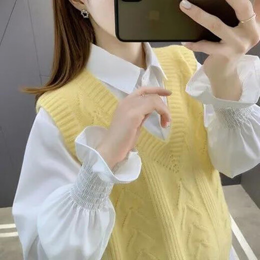 2025 new sweater women's vest vest sweater spring and autumn waistcoat loose and stylish age-reducing versatile top 1047 blue XL recommended 121 Jin Jin equals 0.5 kg -135 Jin Jin equals 0.5 kg
