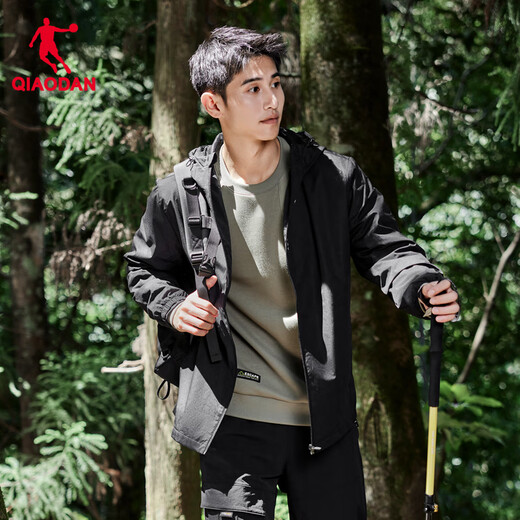 Jordan sports coat men's windbreaker autumn and winter windproof and water-repellent hooded outdoor jacket long-sleeved top black-321R-double layer XL