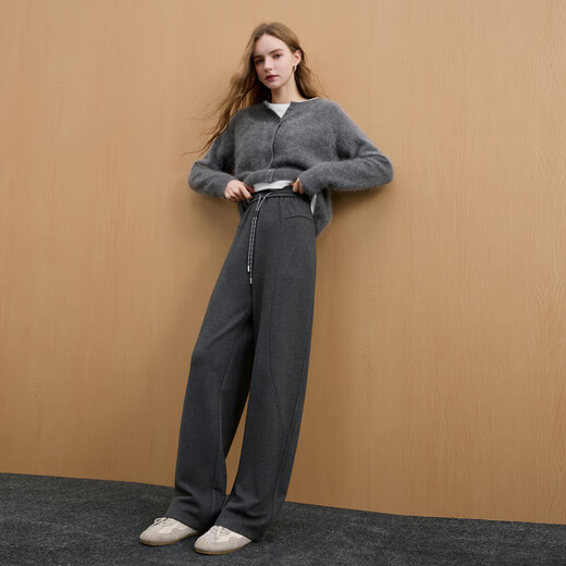Sancai 2025 winter new style lazy casual trousers drawstring elastic high-waisted straight trousers drape slimming M