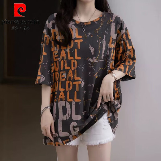 皮尔卡丹（pierre cardin）大码纯·棉短袖t恤女胖mm遮肚子藏肉显瘦休闲上衣女2025夏装新款 6627蓝色 M 80-95斤