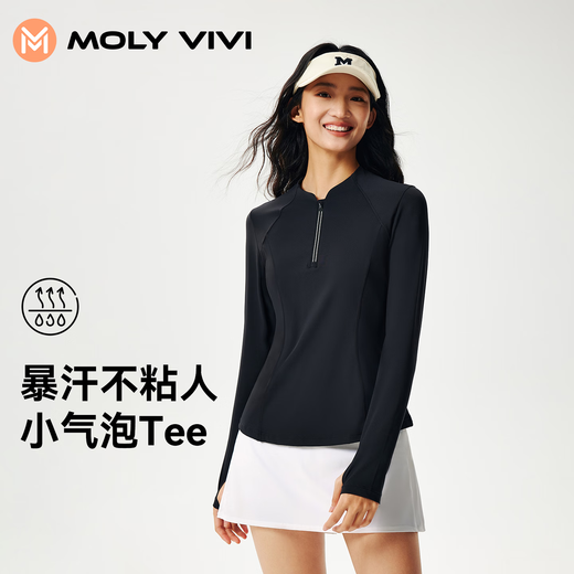 MOLY VIVI small bubble breathing sports long-sleeved 2025 new quick-drying T-shirt tops Pilates fitness running yoga clothes for women Dark Night Black M