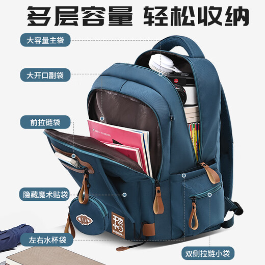 Lob Bear 2025 new model for primary school students, junior high school boys, spine protection, middle school school bags, high school girls, large capacity, ultra-light male, pure black (free lightning bear + coin purse), medium size (suitable for grades 4-6/junior high school students)