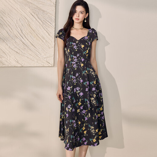 
ROEYSHOUSE French Puff Sleeve Large Sling Dress 2025 Summer New Temperament Beautiful Printed Mid-Long Dress 12107 Color XL
