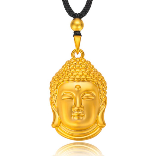 Duweifan's new Buddha head pendant gold-plated silver 9999 pure solid pendant gold natal Buddha head for men and women as a gift for your girlfriend Buddha head pendant + gold beads and black rope (thick gold layer)