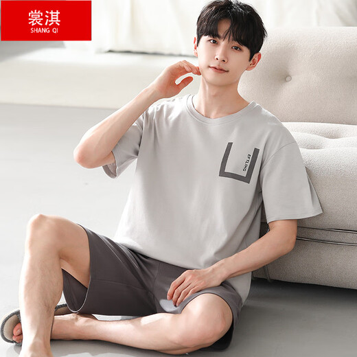 
Shangqi Modal pajamas men's summer short-sleeved large-size new ice silk home clothing set for summer can be worn outside Y9720 L