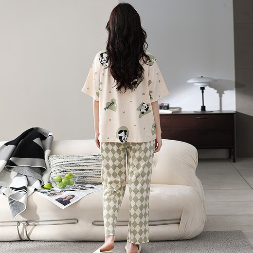 Katzenmann 100% reine Baumwollpyjamas für Frauen im Sommer kurzärmelige Hosen lässig losen Frauen-Heimkleidung groß ist außerhalb von Anzug 673 Aprikose M [Empfohlen 80-100jin [Jin ist gleich 0,5 kg]]