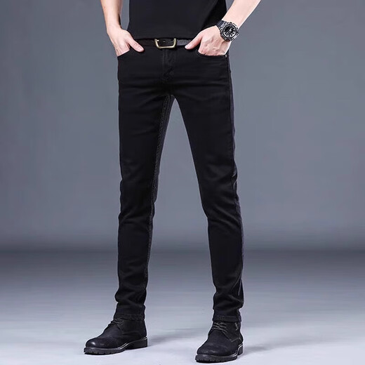 Pierre Cardin (Pierre Cardin) Jeans de hombres estirables no fachados 2025 Pantalones delgados de verano Color sólido de mediana edad 1048 Negro Regular 28