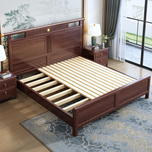 
Nanzhu New Chinese Solid Wood Bed 1.8m Double Master Bed Large Official Hat Bed Full Solid Wood Dovetail Bed Board 9901C#
