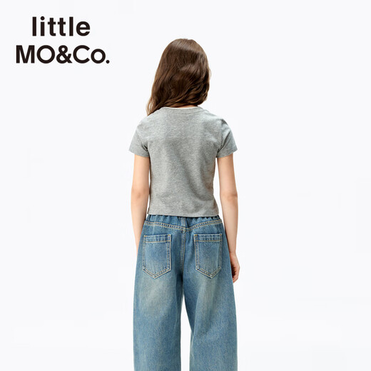 little MO/Co. Antibacterial little moco children's clothing 25 new girls' print short-sleeved T-shirt parent-child clothing KBE3TEE038 medium flower gray antibacterial 150 150/72