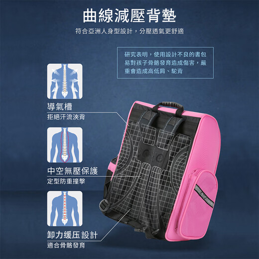 UnMe elementary school students schoolbag boys and girls in grades 1, 2, 3, 4, ridge protection and shoulder protection for 6-8 years old lightweight children (grades 1-4) 3403 blue grid