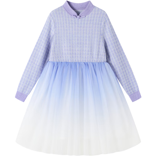 YEEHOO children's dress girls spring long-sleeved skirt gradient gauze skirt tutu skirt sweet girl new Chinese style skirt children's clothing Jinxiu new Chinese style-dress 120