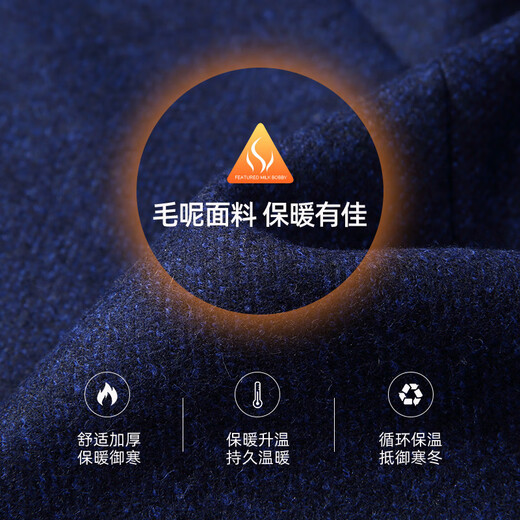 Yalu men's mid-length business casual removable down lining warm rex rabbit fur collar woolen coat, navy 175