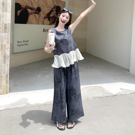 La Chapelle (La Chapelle) Retro Smudge Fashion Suit for Women's Summer 2025 Nouveau pantalon de gilet sans manches voltige