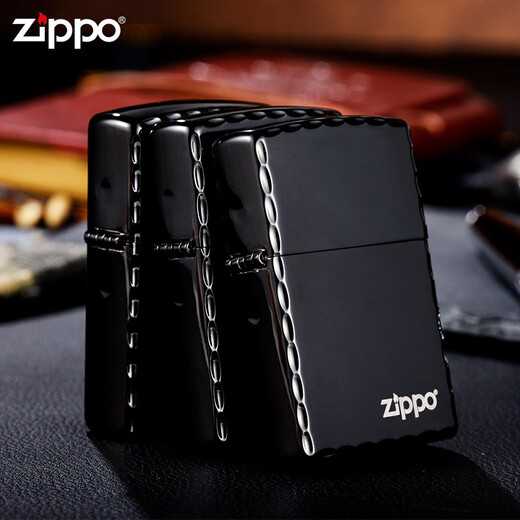 ZIPPO火机zippo 男士zippo美国进口煤油打火机定制刻字黑钛冰 单面咬边【单机无油】DY9902ZB