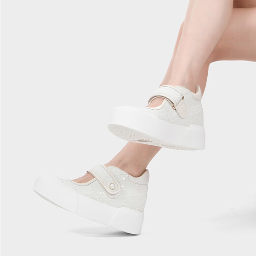 
IIJIN 2024 new women's shoes 8cm thick sole inner height-enhancing fashion beads Mary Zhen casual shoes women YF698ABS beige 37
